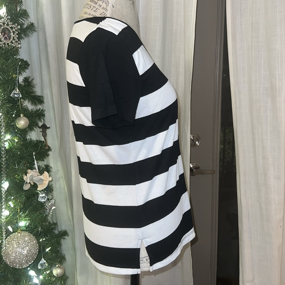 Elena Wang black & white striped polka dot shortsleeve shirt women’s top Small - Picture 3 of 7